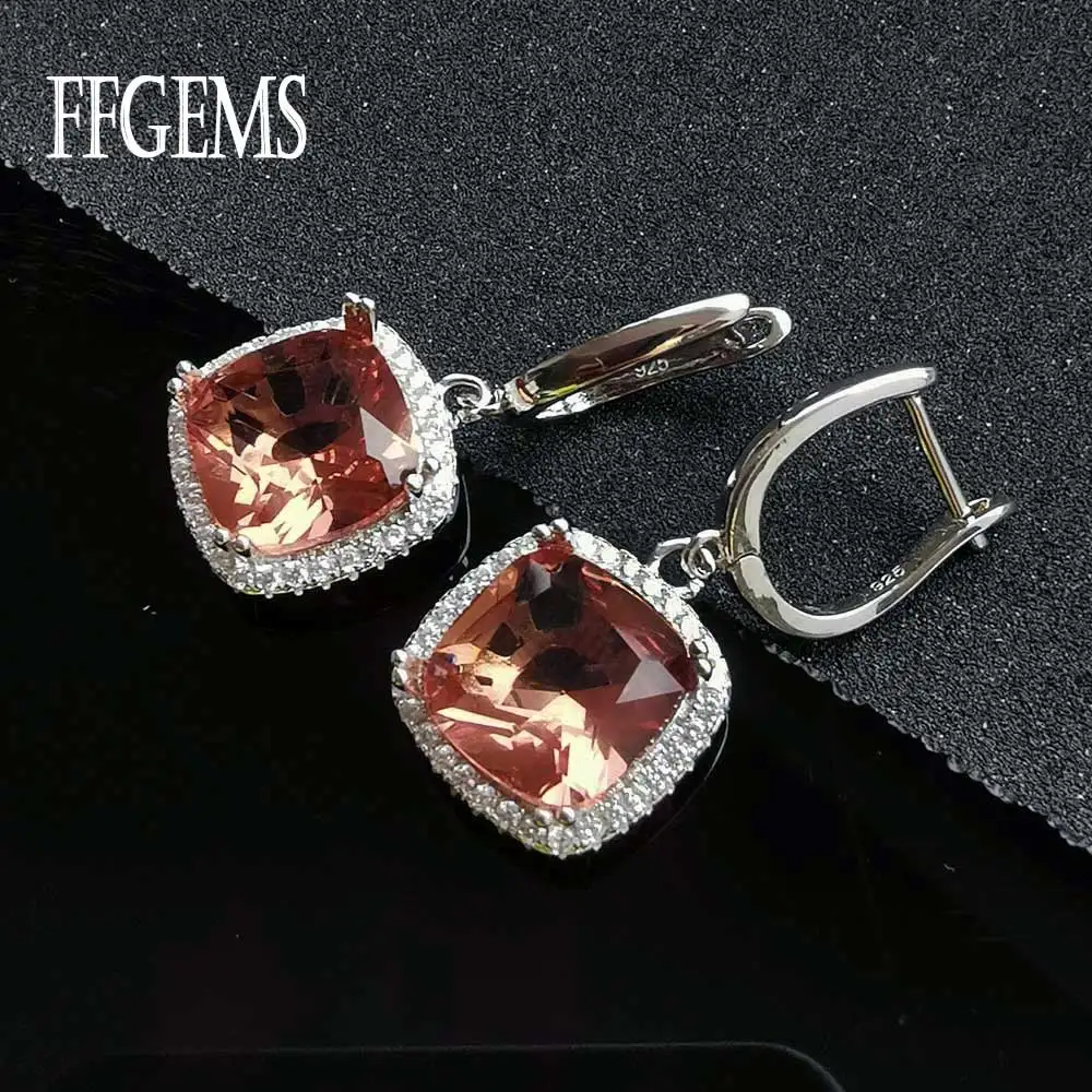 FFGems Big Stone Square 10mm Zultanite Earring 925 Silver Sterling Diaspore Stone Color Change Fine Jewelry For Women Party Gift