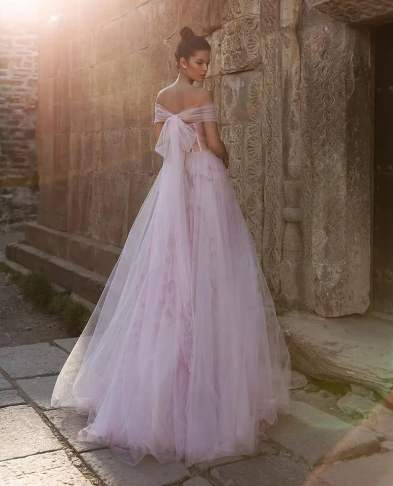 Robe de mariée en tulle rose clair, robe de patients de princesse, dentelle appliquée, bohème, tout sur mesure, nouveau, 2024