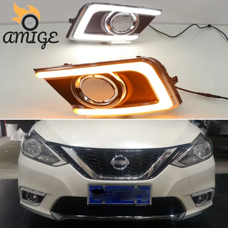 

LED DRL Daylights For Nissan Sentra B17 2016 - 2019 Turning yellow Signal 12V LED Daytime Running Headlights Decoration lamps