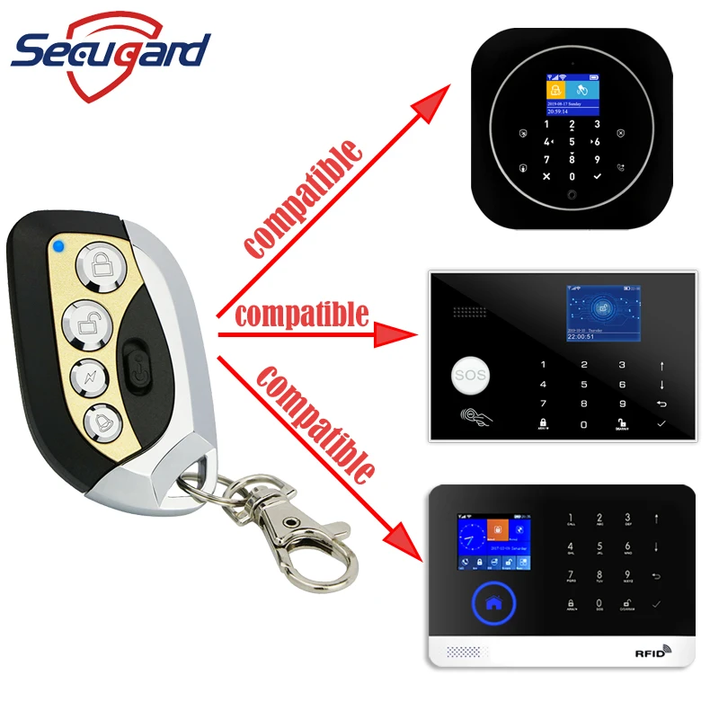 Control remoto inalámbrico de 433MHz, 4 botones, llave de Metal, Control remoto de alarma para nuestro sistema de alarma de seguridad antirrobo para el hogar