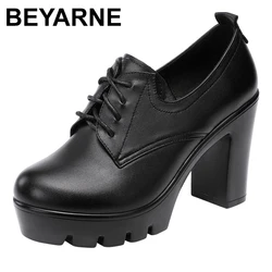 BEYARNEWarm Small Size 32 33 34 Oxford Shoes for Women Fall Winter Deep Mouth Platform Shoes with fur High Heels Pumps Office