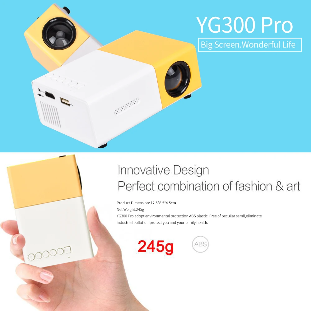 Salange YG300 Mini LED Projector Yg300 Upgraded Version 600 lumen 320x240P HDMI-compatible USB Audio Home Media Player Beamer