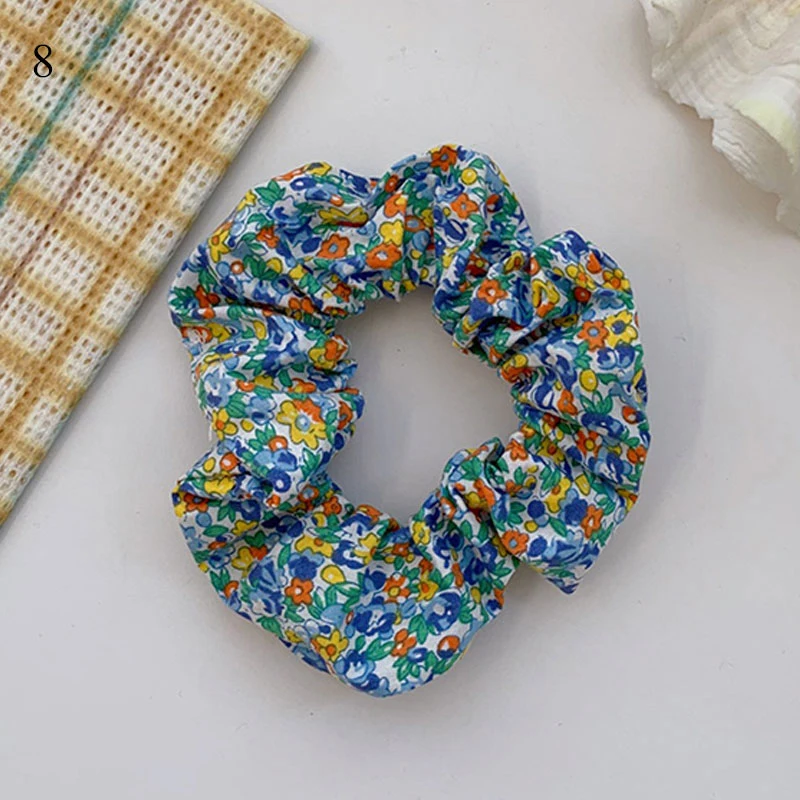 Women Floral Plaid Hair Scrunchies Vintage Wild Hair Ring Elastic Rubber Band Girls Fashion Ponytail Scrunchie Hair Accessories