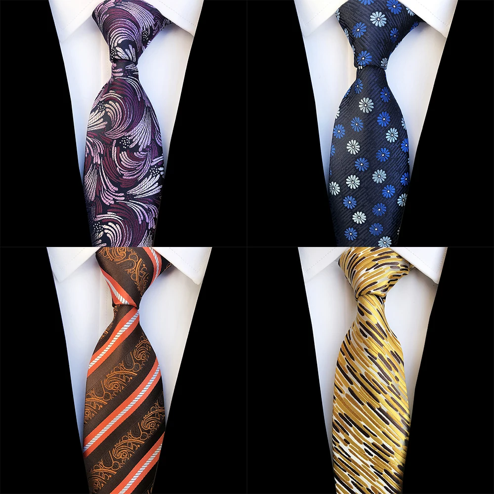 Ricnais New Design Floral Paisley Silk Tie for Men Striped Blue Green Necktie for Wedding Fashion Gradient 8cm Tie Suit Party