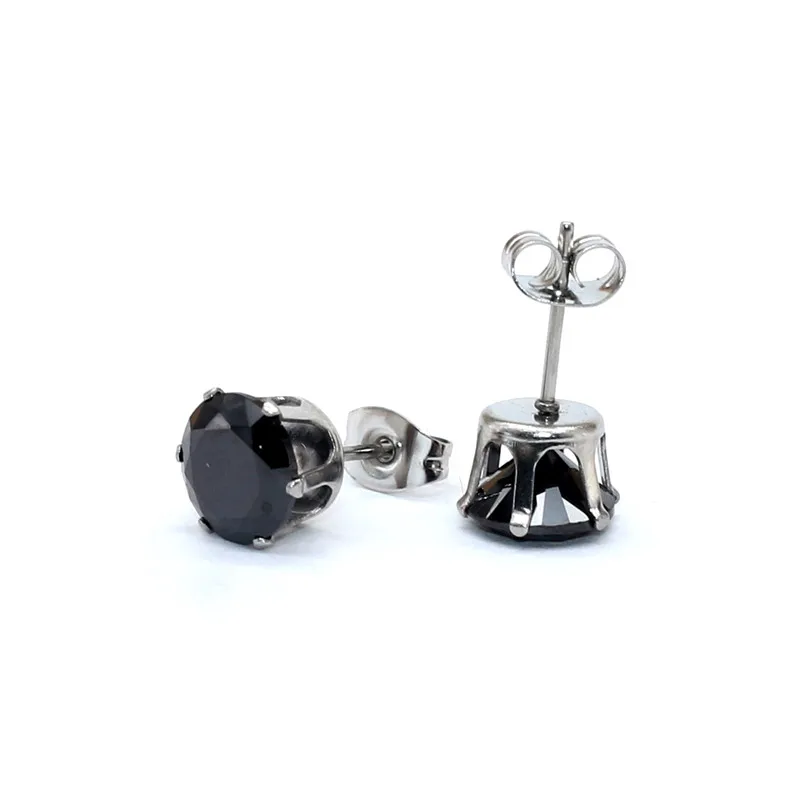 Edelstahl mit AAA-runden, schwarzen Zirkonia-Steinen, Ohrringe für Damen und Herren, vergoldet, hypoallergen, hochwertiger Schmuck. – Detail 10
