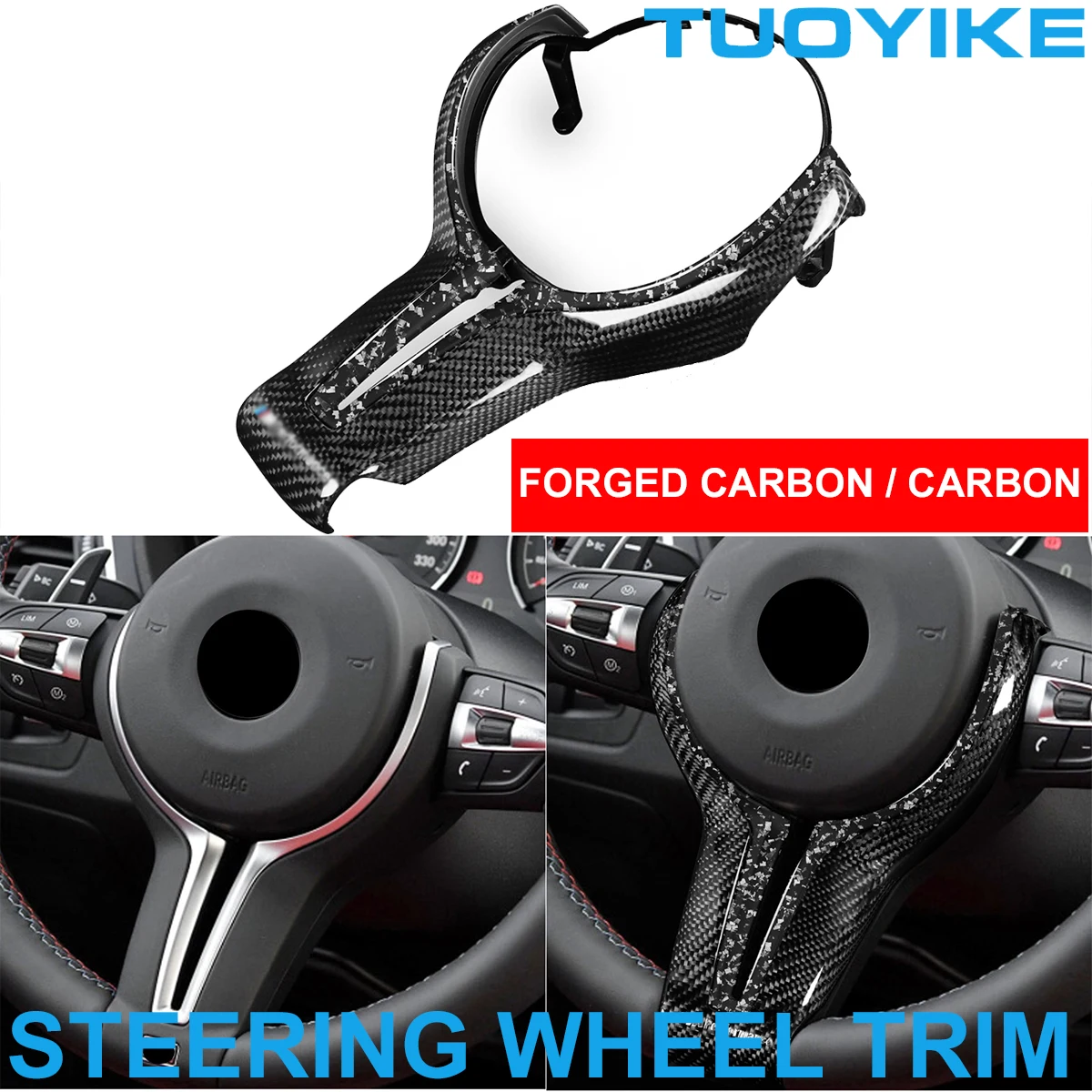 Car Forged Carbon Fiber Steering Wheel Trim Cover Replace For M Sport BMW M2 F87 M3  F80 M4 F82 M5 F10 M6 F06 X5M X6M F15 F16