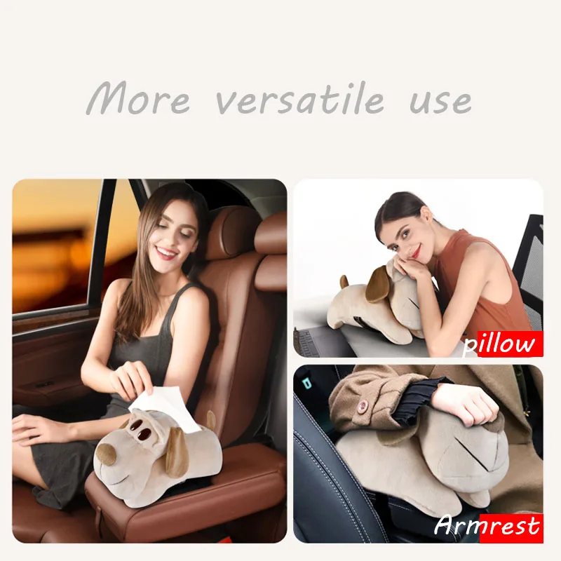 Universal Car Tissue Box Plush Doll Cartoon Animals Dog Napkin Holder on Armrest Headrest Car Accessories for Auto Home Decor