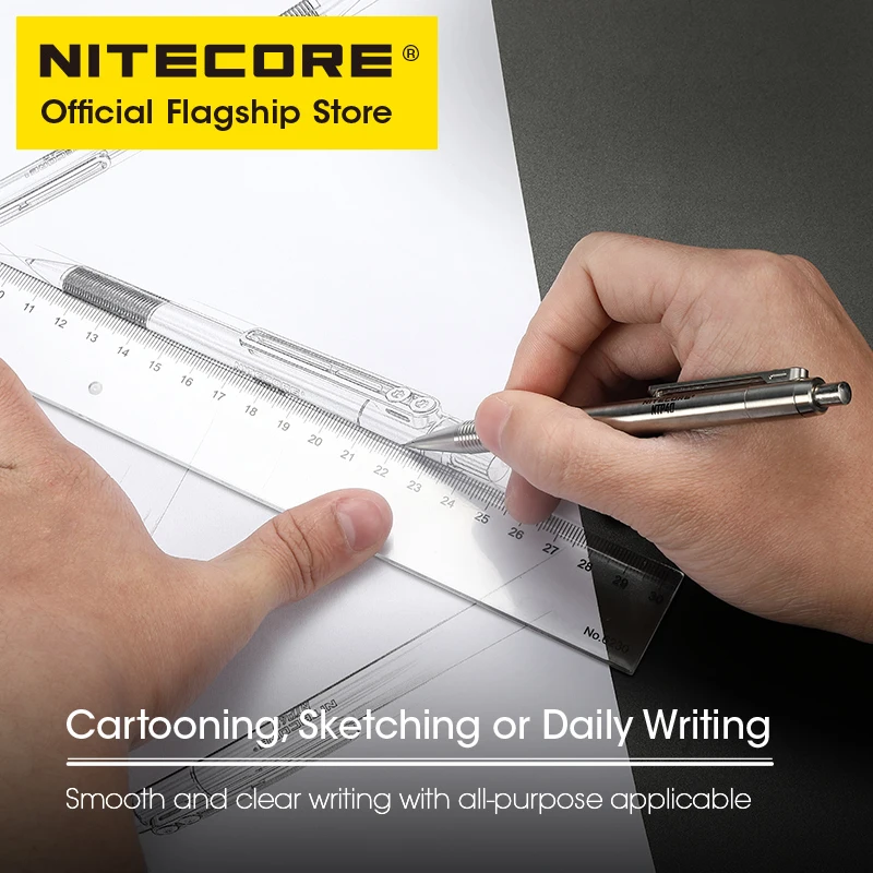 NITECORE NTP40 CNC Titanium Alloy Mechanical Pencil Cartooning Sketching Writing Drawing Self-defense EDC 0.5mm Refill Pencil