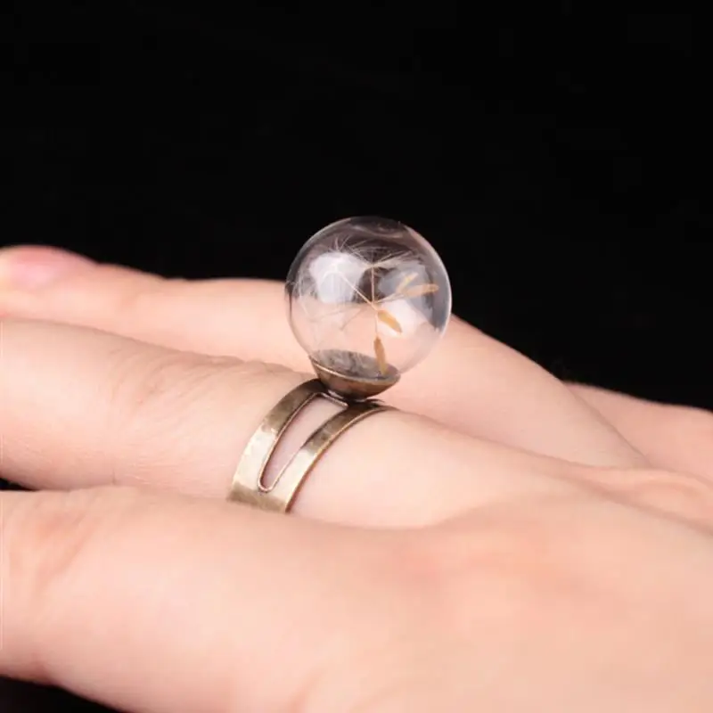 Anillo colgante de diente de león para mujer y niña, accesorio de decoración de bola de cristal, anillo de nudillo para dedo, joyería, accesorios