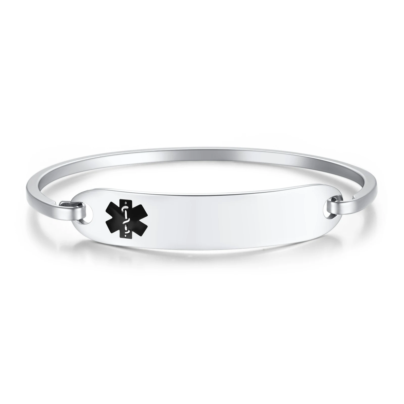 Women's Personalized Medical Alert ID Bangle Bracelet, Custom Gift