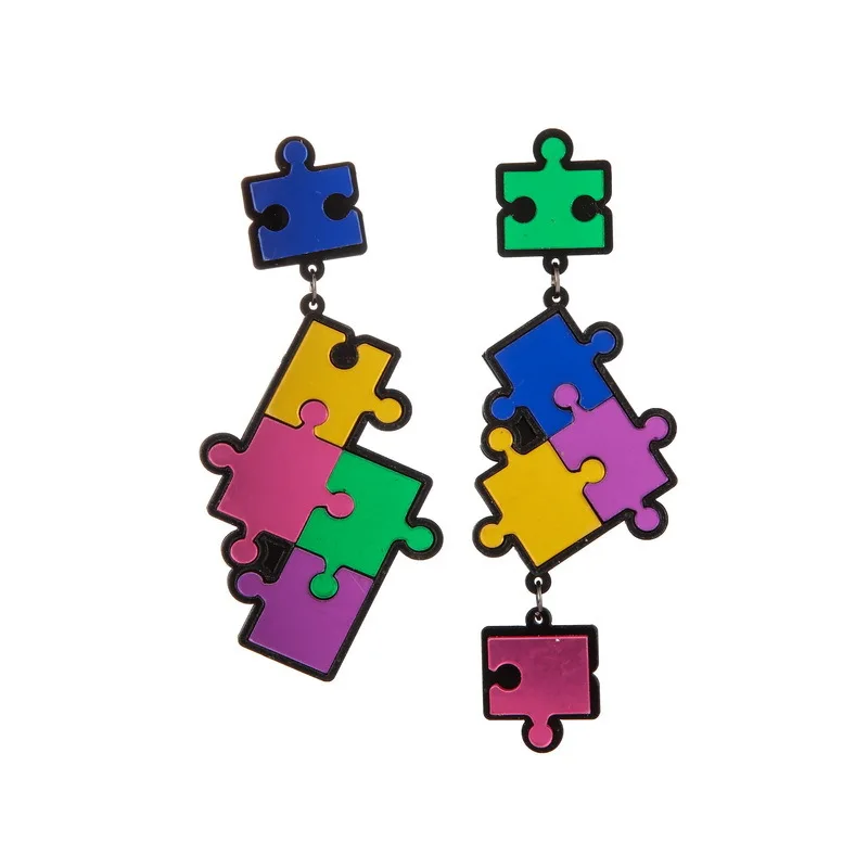 

High Quality Sparkling Multi-Colored Earrings Fashion Jewelry Crystals Autism Hope Puzzle Piece Charm drop Earrings For Women