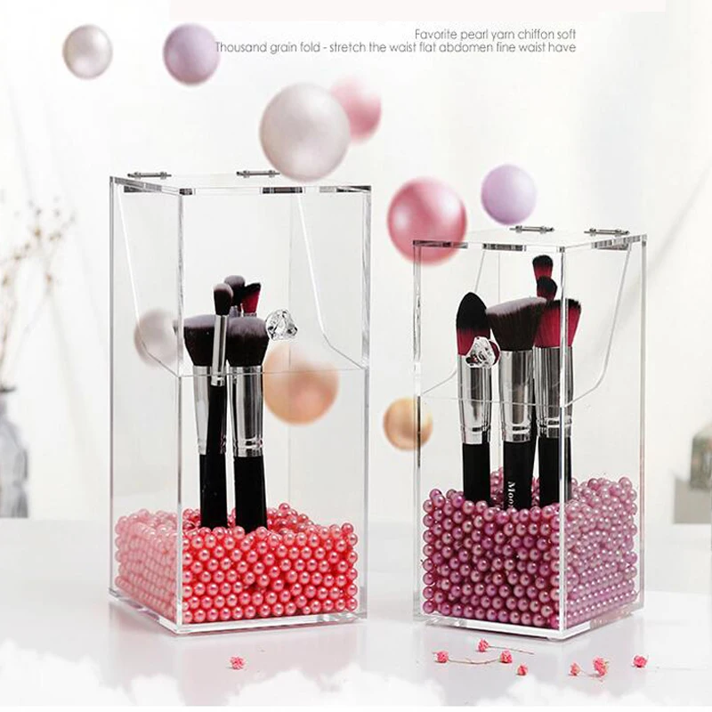 

Plastic makeup brush storage box with dust cover beauty makeup brush storage bucket desktop transparent brush organizer