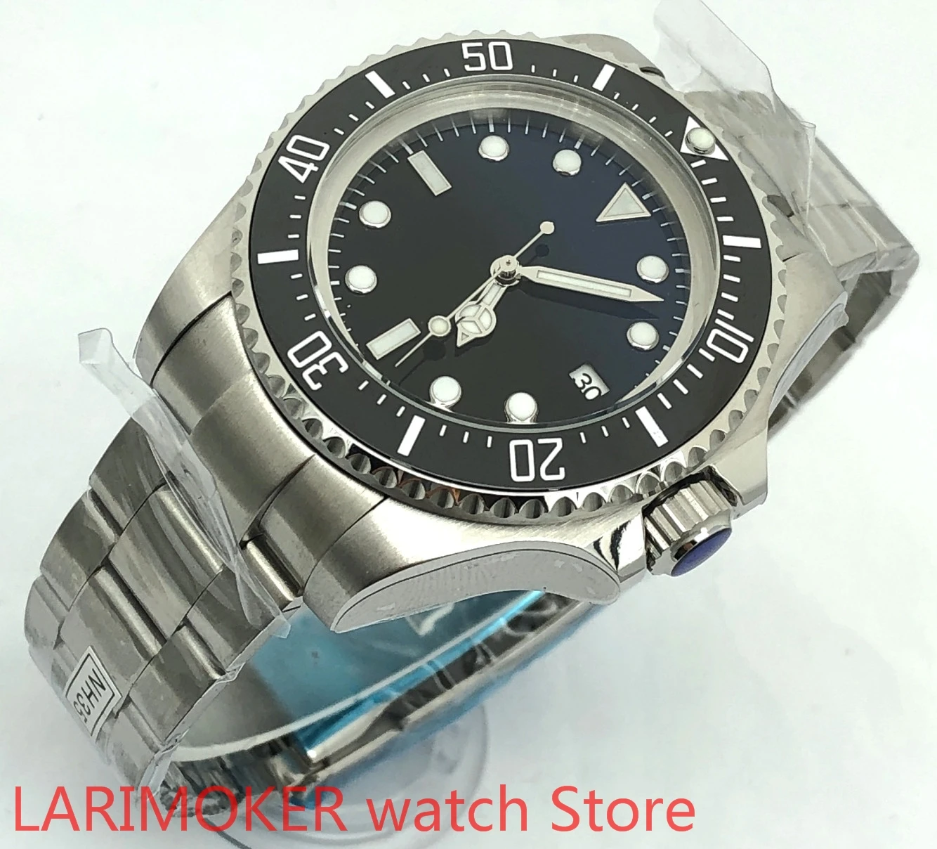 BLIGER الأسود الأزرق الهاتفي الميكانيكية ساعة رجالي السيراميك إدراج الدورية الحافة نحى المحار سوار 24 الأحجار الكريمة NH35A