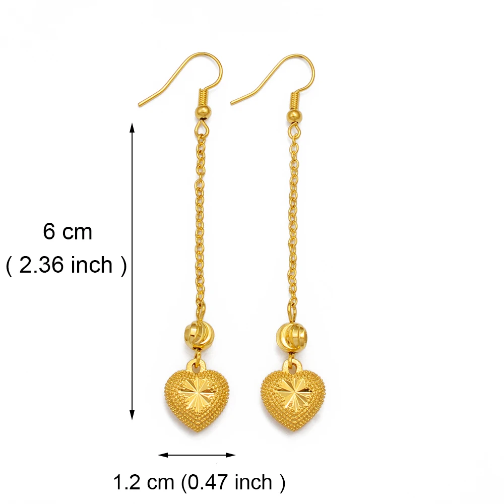 Anniyo Long Heart Stud Earrings Women Girls Gold Color Jewelry Birthday Party African Arab Ornaments Mom Girlfriend  #122625