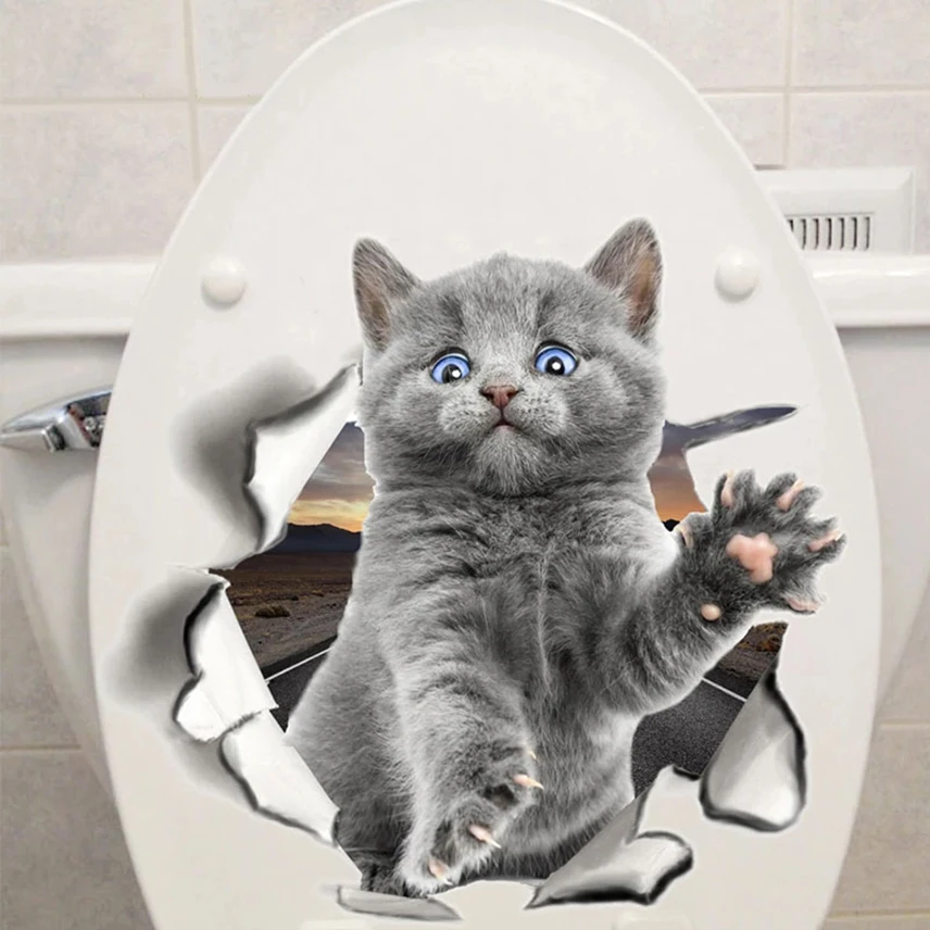 3D Cute Cat Toilet Sticker Bathroom Toilet Cover Sticker Wall Stickers Animal Wc Accessories For Home Bathroom Decor наклейки