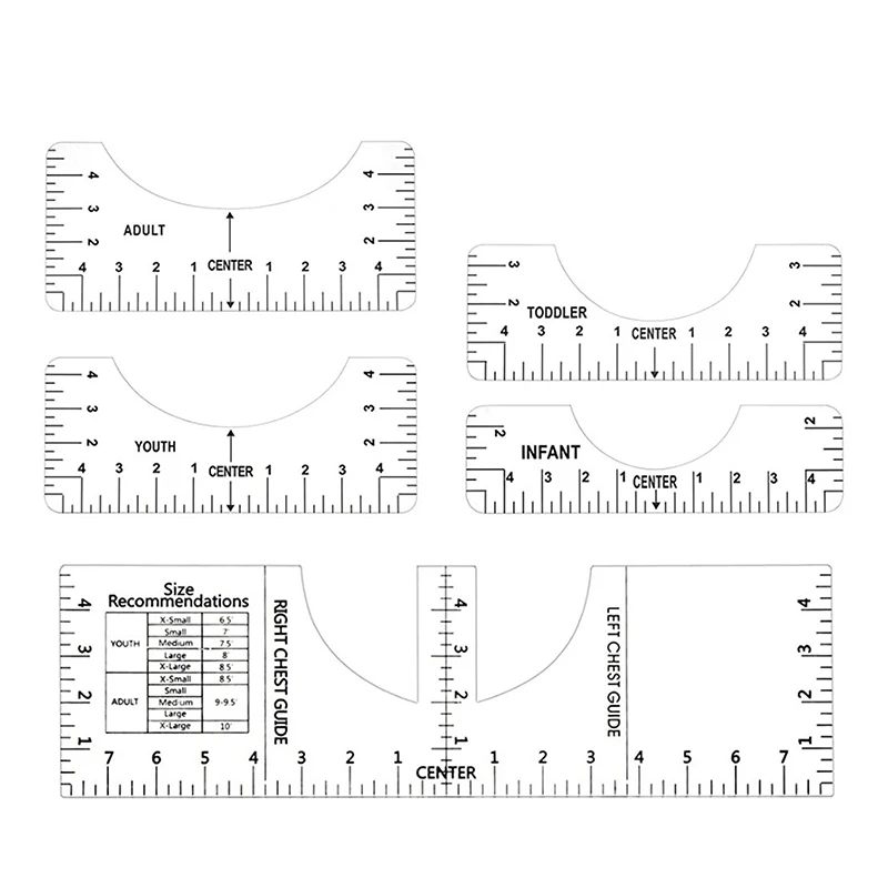 5Pcs T-shirt Uitlijning Heerser Voor Guiding Tshirt Meting Heerser Tool Opstellen