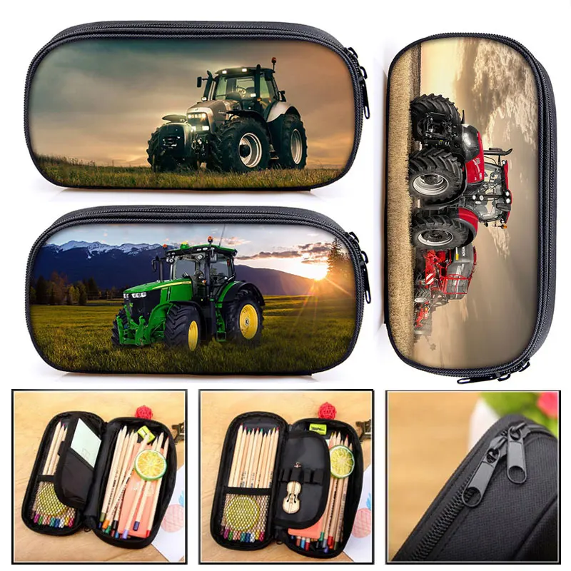 Farm Tractor Print Cosmetic Case Pencil Bag Boys Girls Stationary Bag Kids School Case Children Pencil Box School Supplies Bags