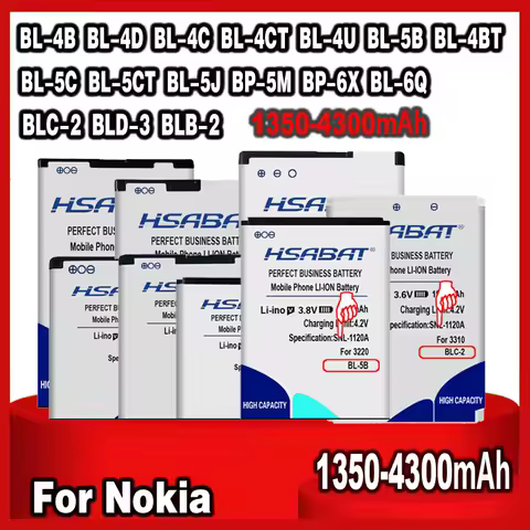 HSABAT Top Battery for Nokia BL-5C BL-5CT BL-5J BP-5M BP-6X BL-6Q BLC-2 BLD-3 BLB-2 BL-4B BL-4D BL-4C BL-4CT BL-4U BL-5B BL-5BT