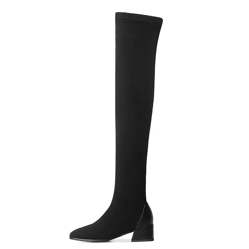 Lasyarrow Fashion Faux Suede Thigh High Boots Women 2020 Autumn Winter Shoes Square Med Heels Over The Knee Riding Boots