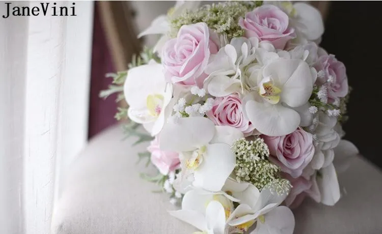 Janevini buquê de casamento para noiva, flores e orquídea branca, cascata, rosas, graduação, artificial de seda, 2021