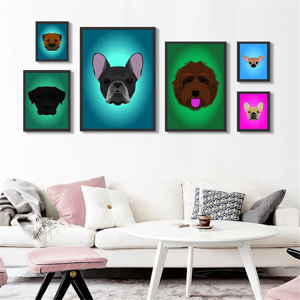Cute Poster Dog Head Wall Decor Wall Pictures for Living Room Abstract Painting Canvas Print Hanging Wall Art Drop Shipping