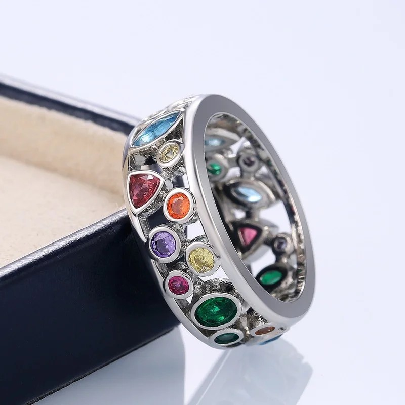 CAOSHI Fancy Irregular Colorful Stone Band Rings for Women Fashion Girls Creative Finger Accessories Daily Wearable Jewelry Gift