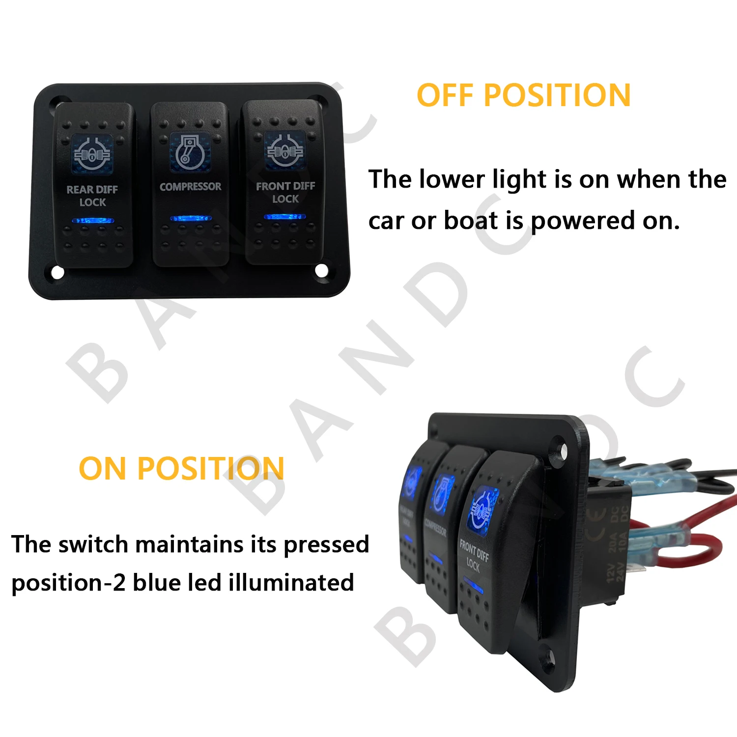 3 Way Pre-built ON-OFF Led Rocker Switch Panel for Car Off Road Vehicle Caravan Van SUV FRONT REAR DIFFERENTIAL LOCK COMPRESSOR