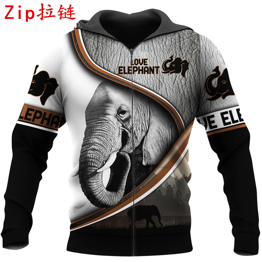 Unisex Casual Zipper Hoodie Love Elephant 3D All Over Printed Hoodie New Fashion Long Sleeve Sweatshirt  BLL29