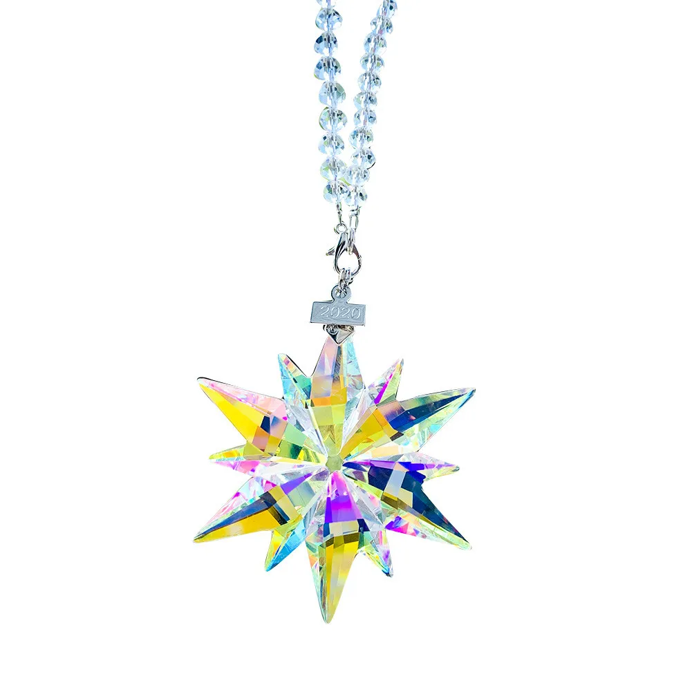 AB Color Crystal Snowflake Hanging Car Pendant Rainbow Prisms Suncatcher Superior Rearview Mirror Car Interior Accessories