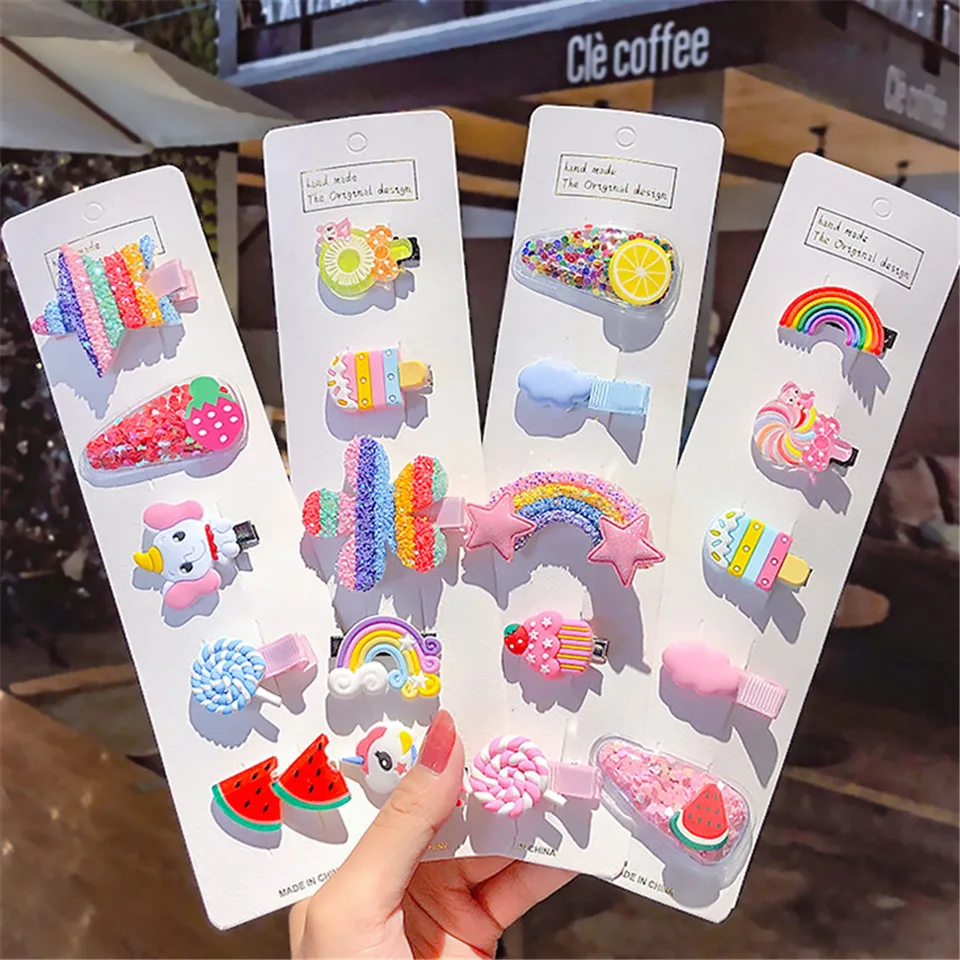 6 teile/satz Neue Mädchen Nette Regenbogen Stern Blume Haarnadeln Für Kinder Süße Haar Clips Barrettes Cartoon Bunte Haar Zubehör