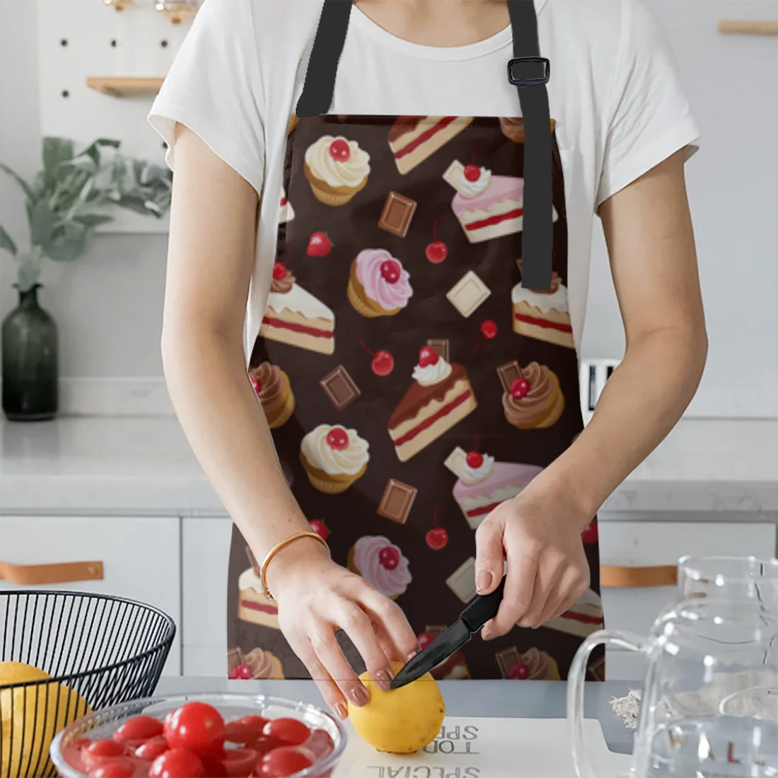 Food Sweet Cake Chocolate Pink Apron Kitchen Household Cleaning Pinafore Home Cooking Apron Kitchen Aprons for Woman