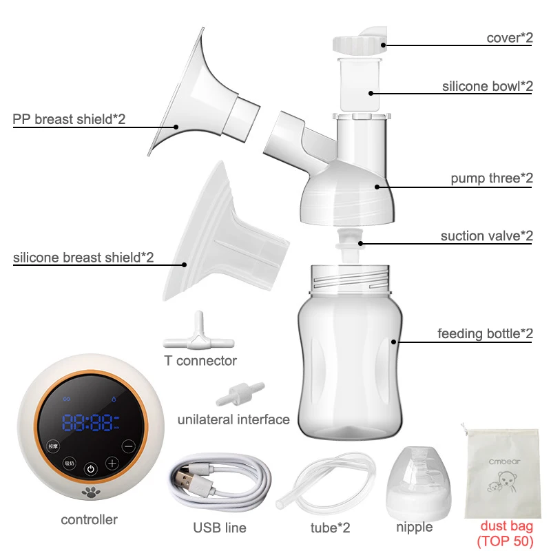 New upgrade Cmbear Double/single Electric Breast Pump Powerful Suction Silent Breast Feeding infantil USB breast pumps with LED