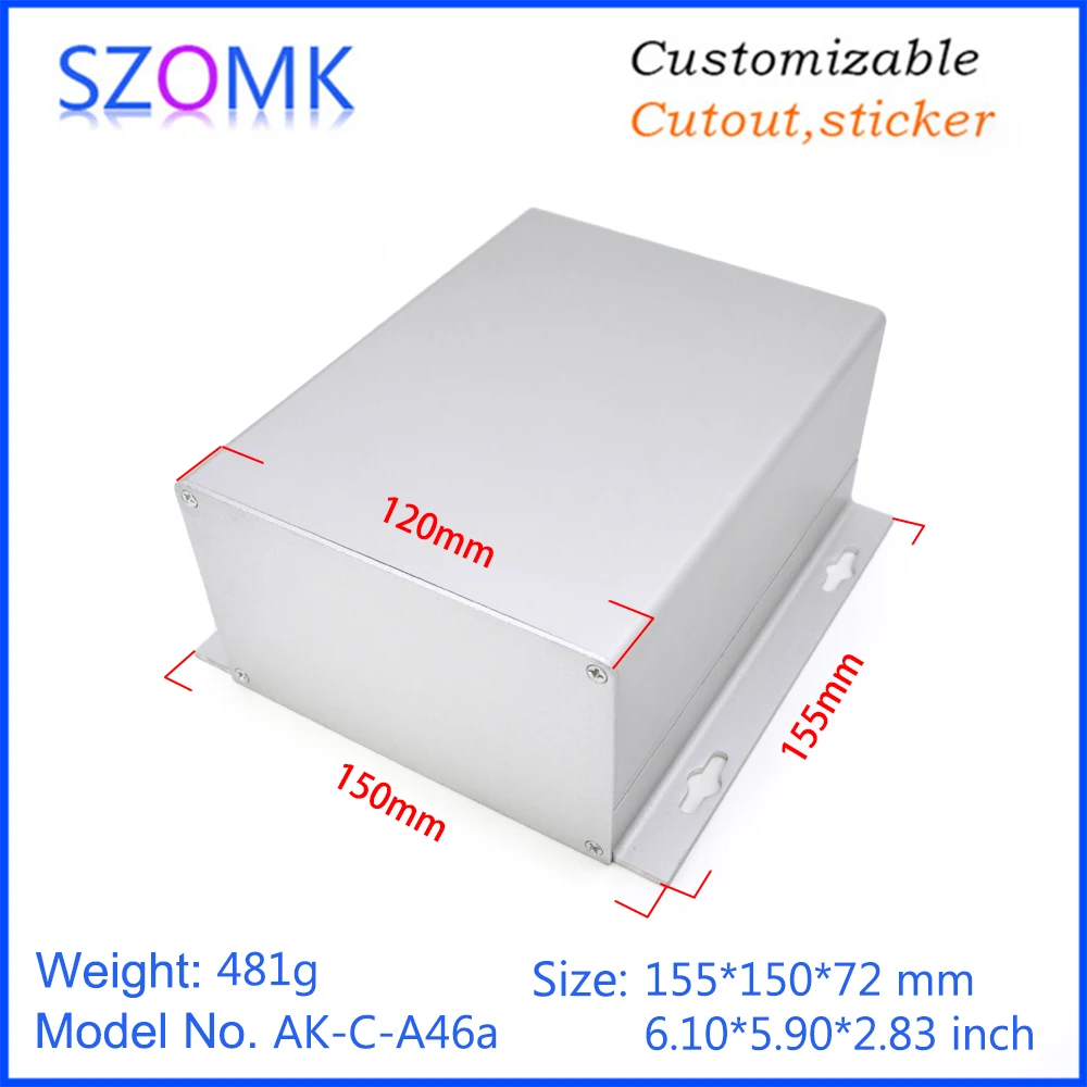 1Piece 72*150*155mm silver anodized aluminum extrusion case for electronics extruded aluminum device box instrument housing