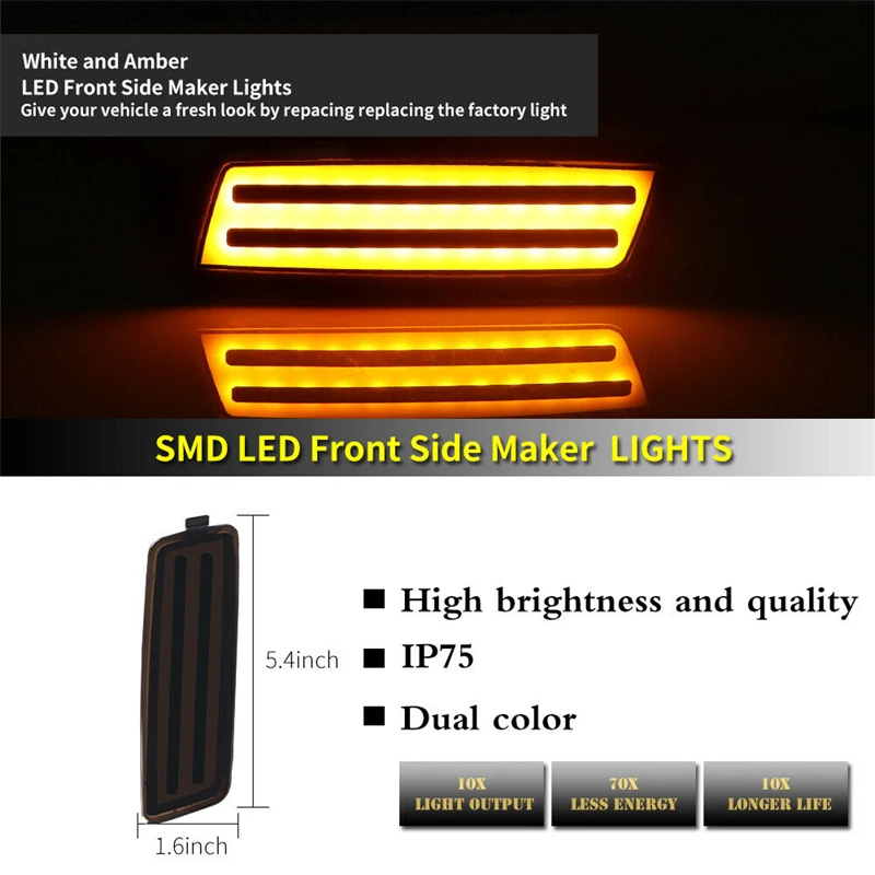 2Pcs Dynamic Flowing LED Turn Signal Side Marker Light For 2006-2009 VW MK5 Golf/GTI Amber Yellow Smoke Lens Indicator Lamp