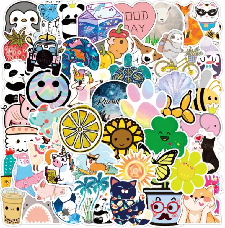 10/30/50pcs  Cute Cartoon  Graffiti Window Wall Water Cup  Stickers   Trolley Popular Skateboard Travel Suitcase Phone Laptop