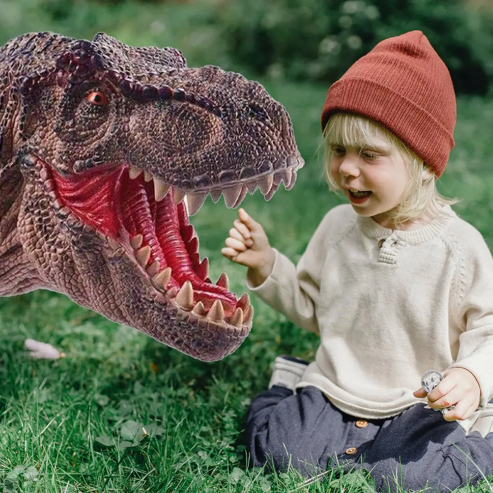 New Dinosaur Hand Puppets Soft Rubber Dinosaur Toys Jurassic Raptor Realistic Puppet Dinosaur Head Hand Puppet Figure Toys