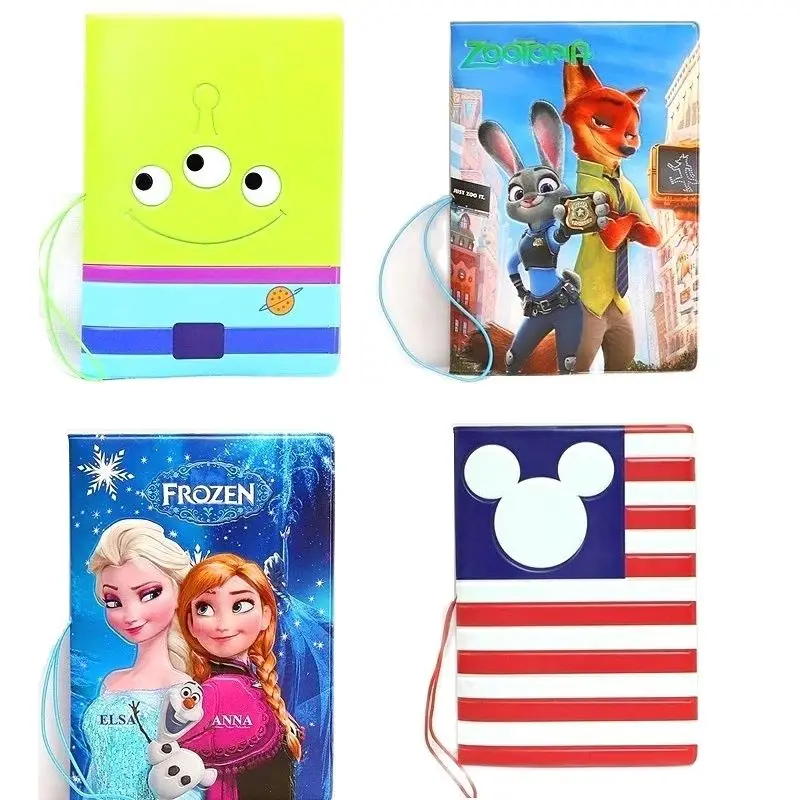 Disney Fashion PU Passport Cover Frozen Elsa Mickey Winnie Cartoon Print Girls Boys ID Card Holder Travel Ticket Passport Case