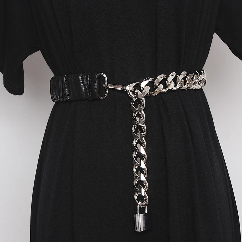 Women's runway fashion PU leather chain Cummerbunds female Dress Corsets Waistband Belts decoration wide belt R857