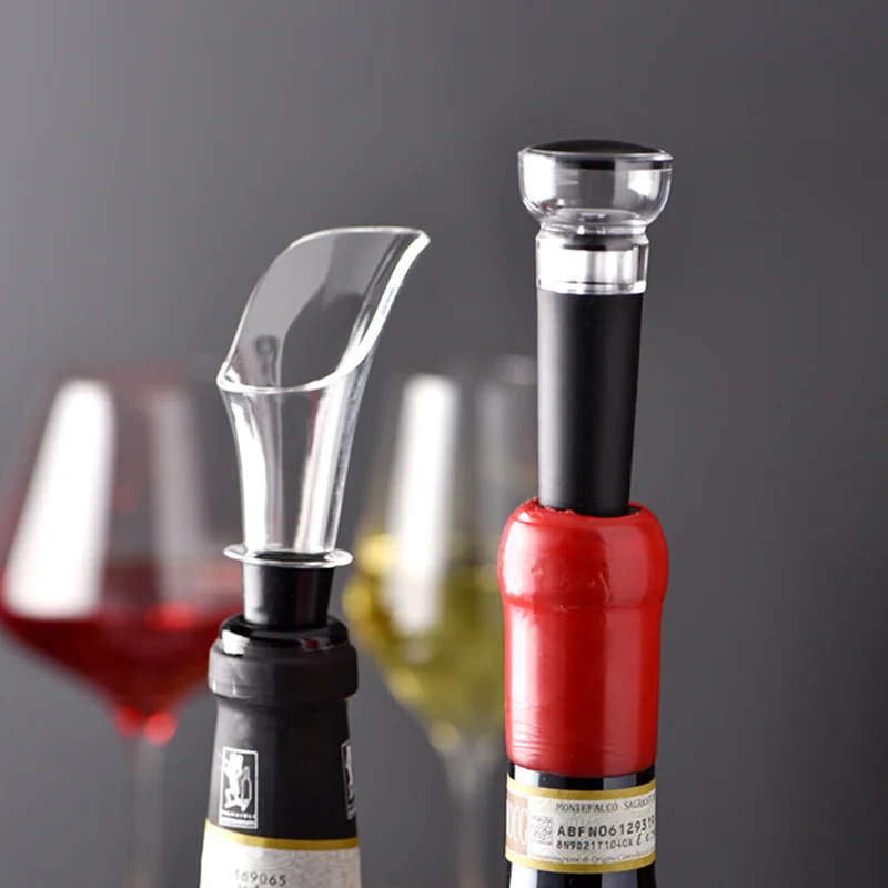 Red Wine Retain Freshness Bottle Stopper Pourer Set Preserver Sealer Plug Air Pump Stopper Sealer Plug Tools Wine Vacuum Stopper