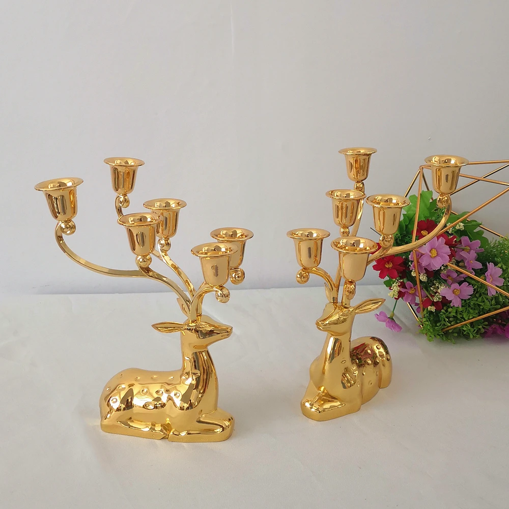 IMUWEN Plated Candle holders Metal Luxury Reindeer Shape candle Stand 6-Arms Decorative Candle Stick Zinc Alloy Candle Stand