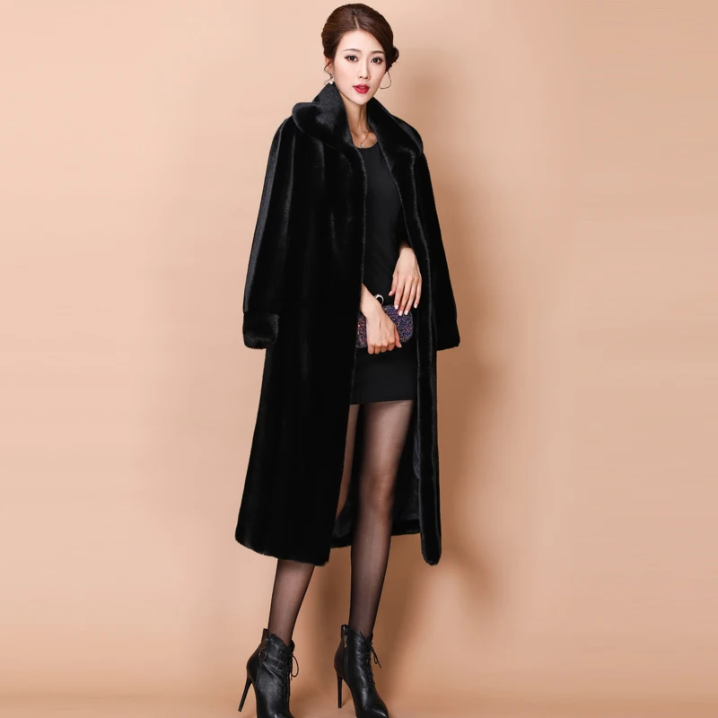 2020 Winter Faux Fur Collar Leather Long Loose Coats Coat Female Jacket Parka Women Fourrure Femme Rabbit Mink  Fashion