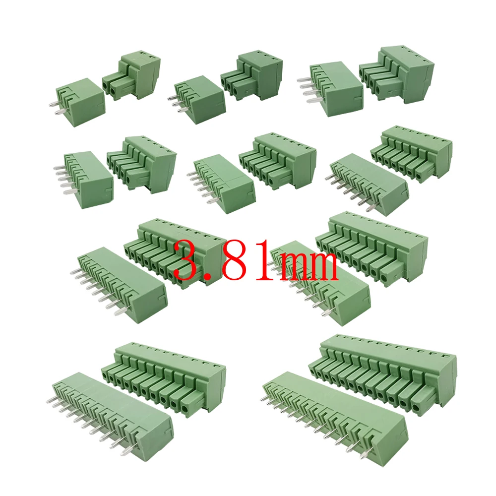 Conector de bloque de terminales de tornillo PCB, paso de 3,5mm, 3,81mm, 3,96mm, 5,08mm, Pin recto/ángulo recto, terminales de 2 a 12 Pines, 5 pares