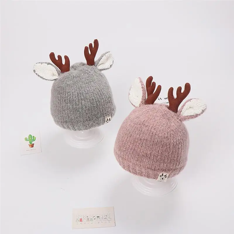 Hat Christmas Beanie Knit Kids Baby Winter Warm Antler Knitted Reindeer Cap Infant Children