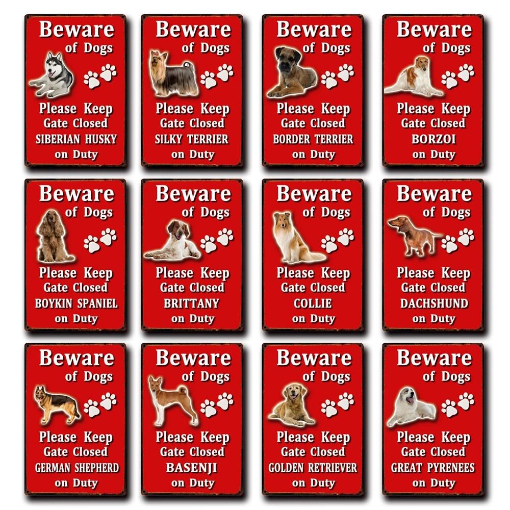 [ Kelly66 ] Beware Of Dog Poodle Basenji Dachshund Silky Terrier Metal Sign Home Decor Bar Wall Art Painting 20*30 CM Size Dy124