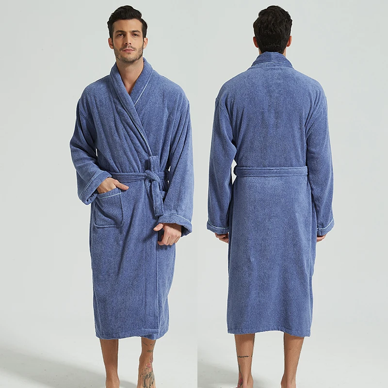 

Men's Winter Bathrobe 100% Cotton Lengthened Shawl Bathrobe Home Clothes Long Sleeved Robe Men Robe Towel Fleece Bridesmaid