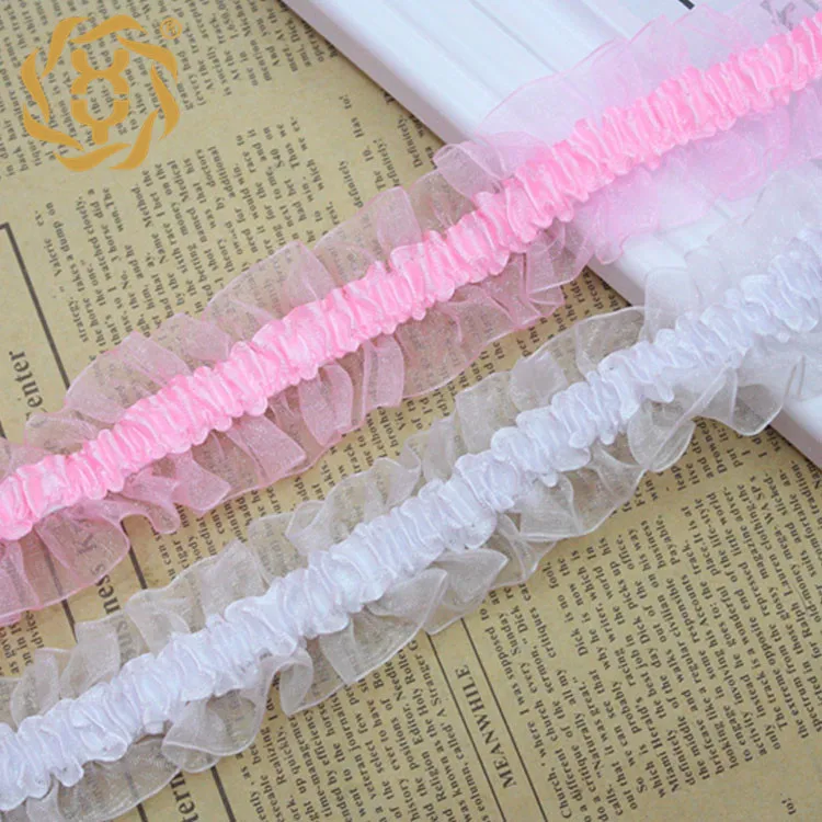 40Meter Chiffon Pleated Trim Ruffle Lace Ribbon DIY for Wedding Dress 1.57'' Width