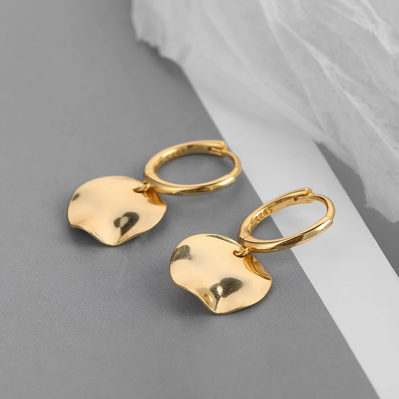 ANENJERY Silver Color Irregular Coin Hoop Earrings for Women Party Weddings Minimalist Jewelry