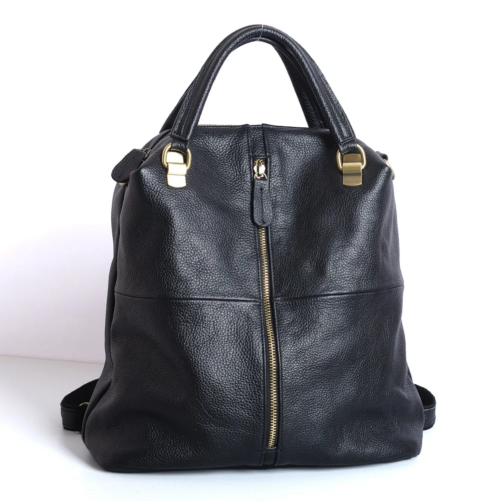 

Top Grain Genuine Leather Women's Backpack Large Capacity A4 Female Girl Lady Handbag Shoulder Bags Nesitu Highend Black M903