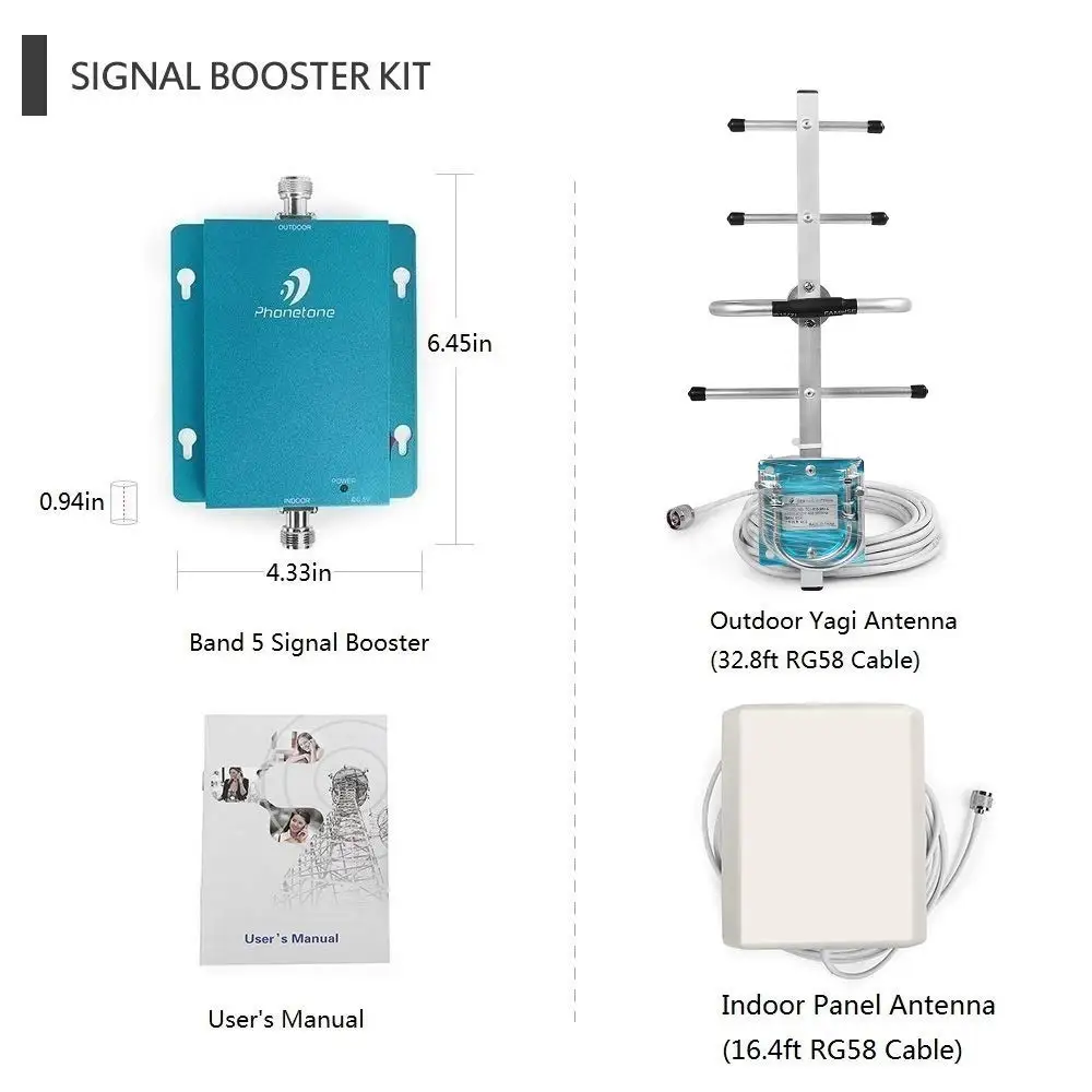 Amplificador de señal de teléfono móvil para el hogar y la Oficina, 850MHz, banda 5, potenciador de voz/datos, repetidor, 3G, 4G, LTE