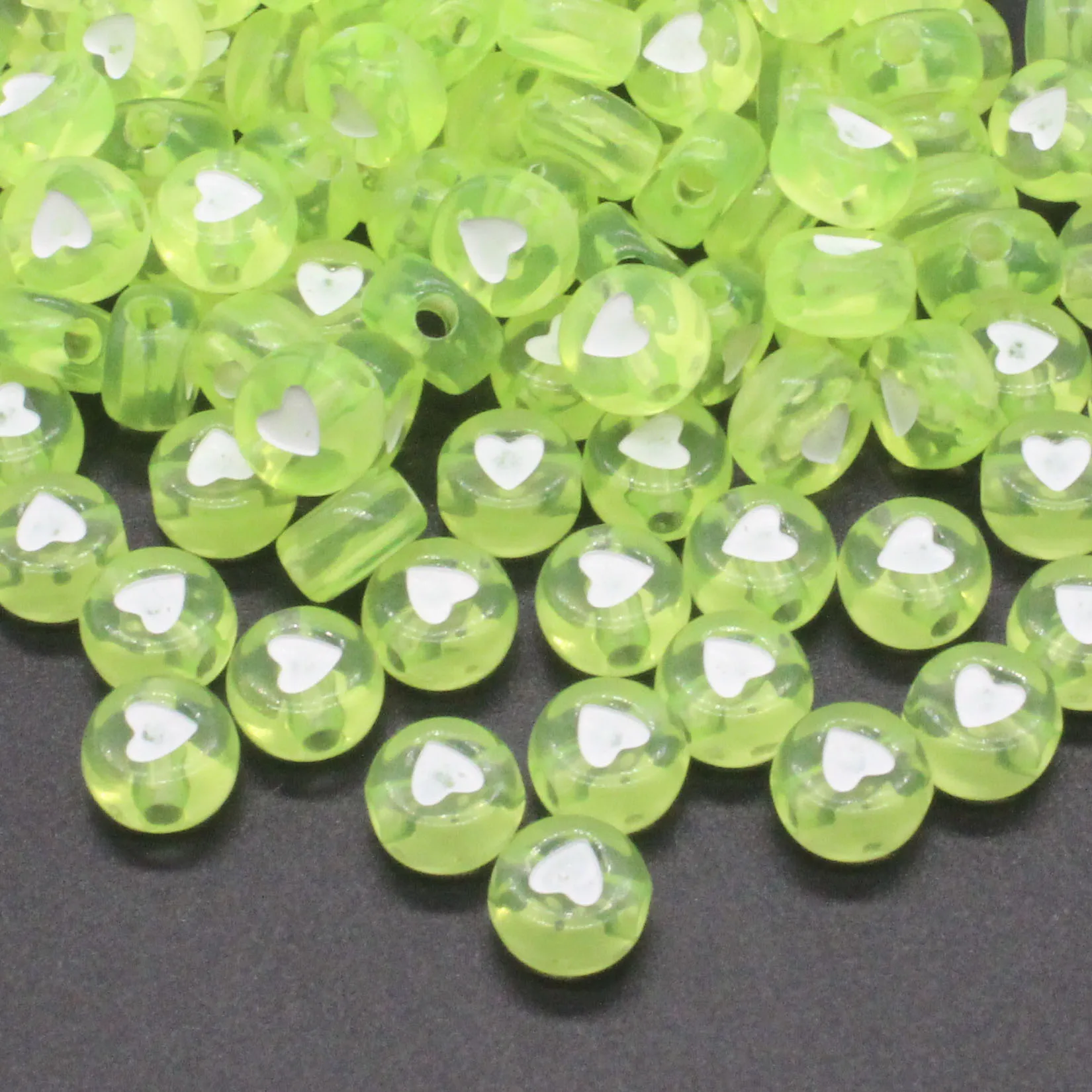 100pcs 4x7mm Green Transparent Heart  Acrylic Beads DIY Bracelets Necklaces Earrings Jewelry Making